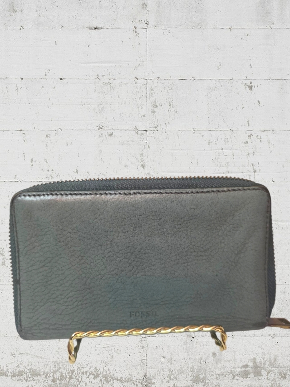 Fossil Teal Leather Zip Around Wallet Gold Zipper Organizer Clutch RFID Style